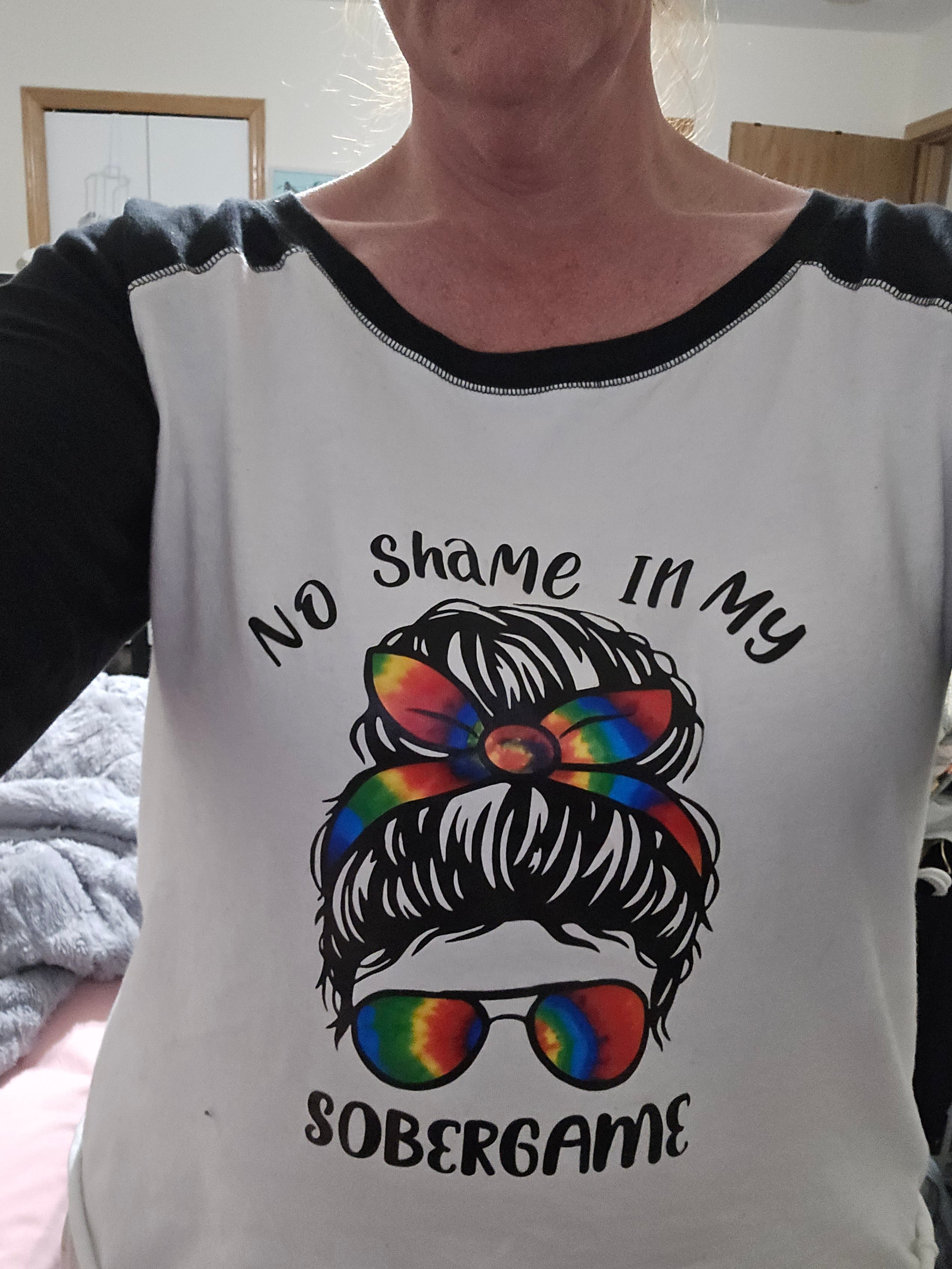 No Shame in My Sobergame Raglan Tee | Sassy Sober Shirt | Recovery Pride Apparel | Rainbow Messy Bun Graphic